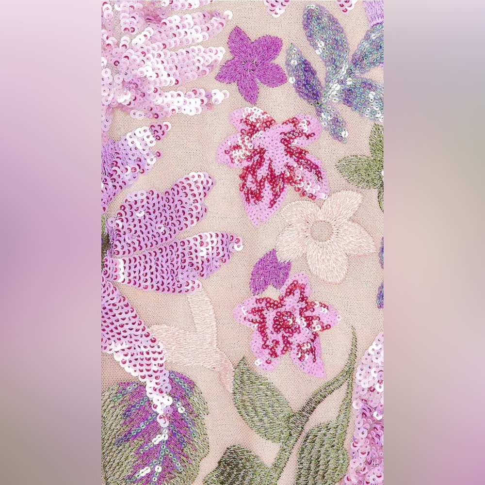 Bronx and Banco Lavender Floral Strapless Sequin Gown - Picture 4 of 9